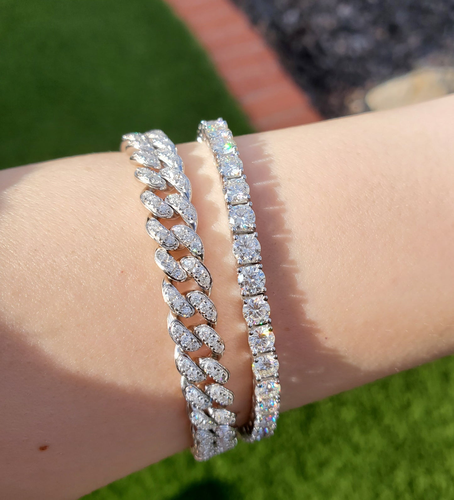 8mm Moissanite Cuban Chain Bracelet 925 Sterling Silver 18K Gold Plated