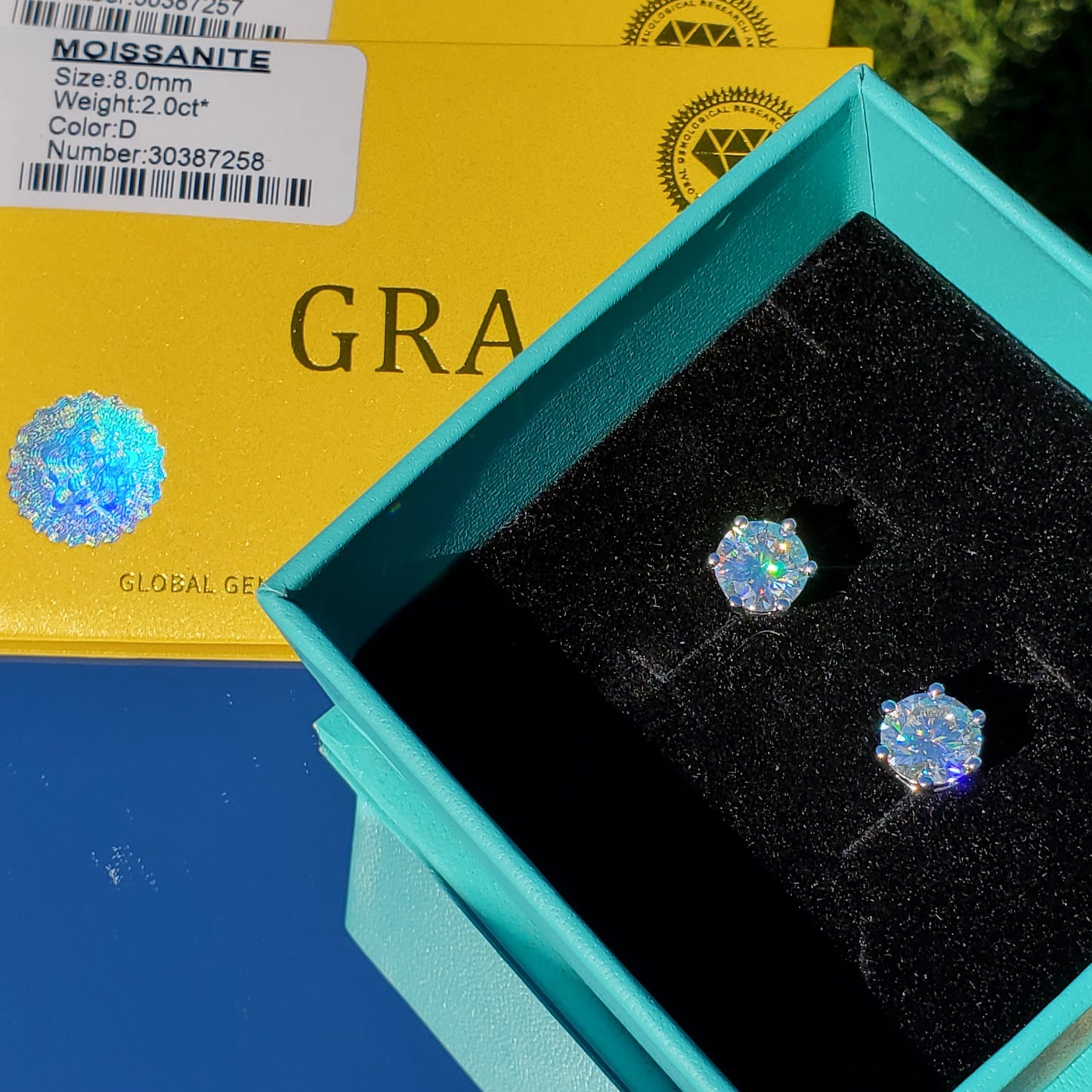 4ct Round Cut Moissanite Stud Earrings 925 Sterling Silver 18K Gold Plated