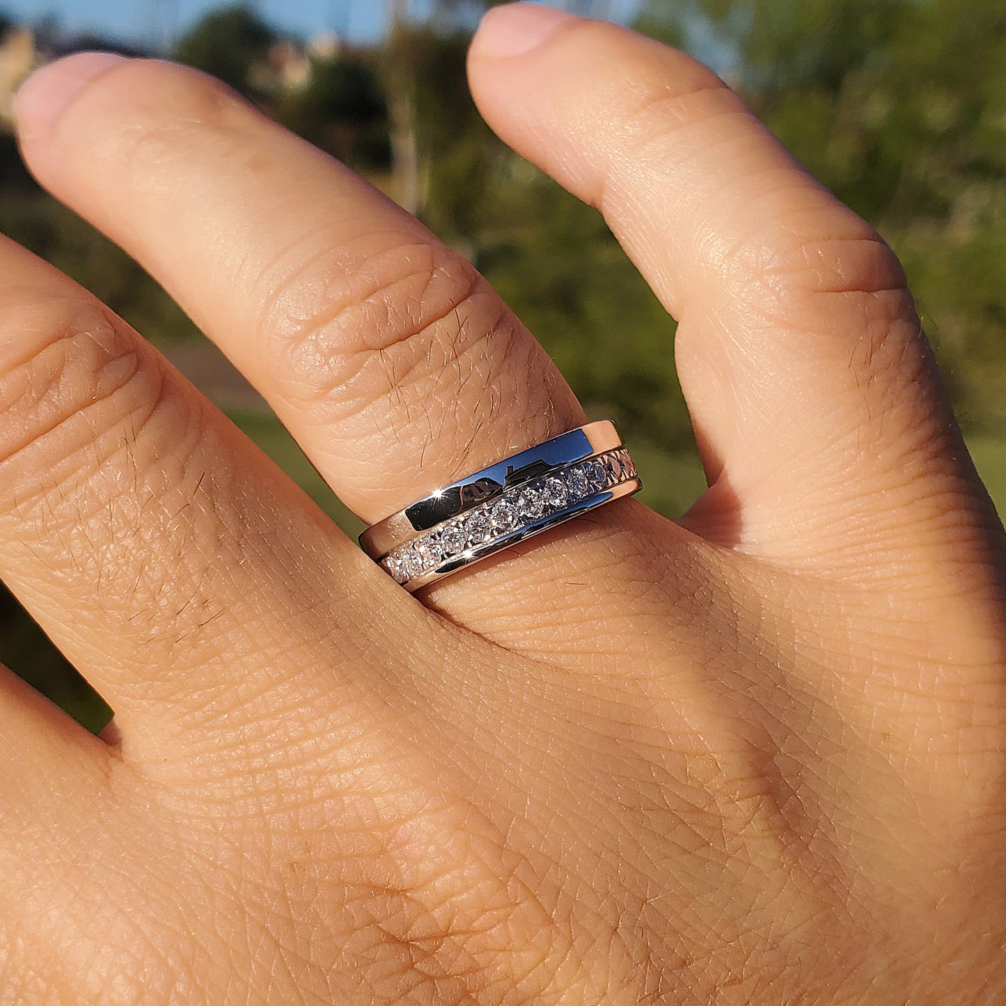 Moissanite Wedding Band Ring For Men/ Women 925 Sterling Silver - 18k Gold Plated