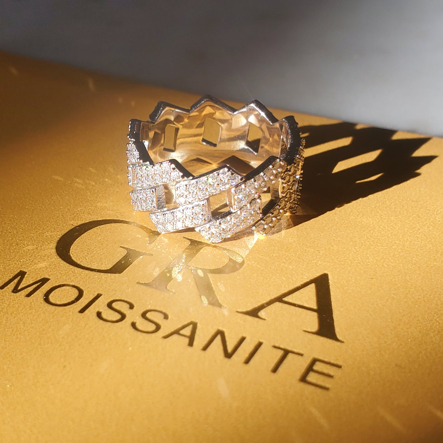 Moissanite Cuban Link Ring 925 Sterling Silver For Men/ Women