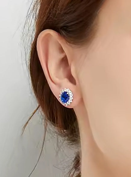 Blue & White Lab-Created Sapphire Earrings 926 Sterling Silver