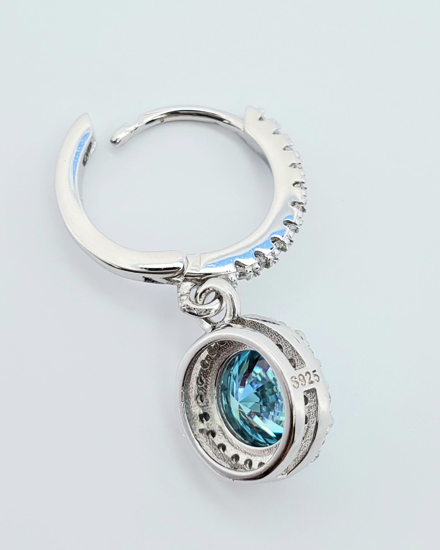 2ct (1ct each) Round Cut Blue Moissanite Drop Earrings 925 Sterling Silver