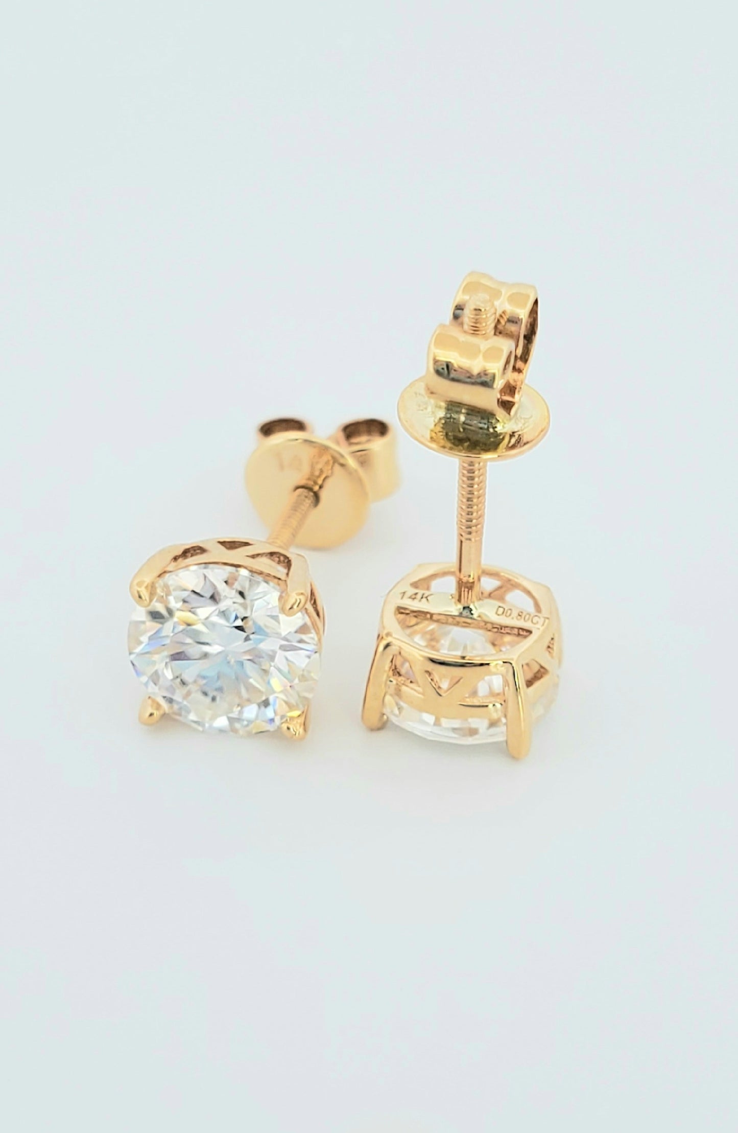1.6ct Moissanite Stud Earrings With Screw Back | Solid 14k Gold