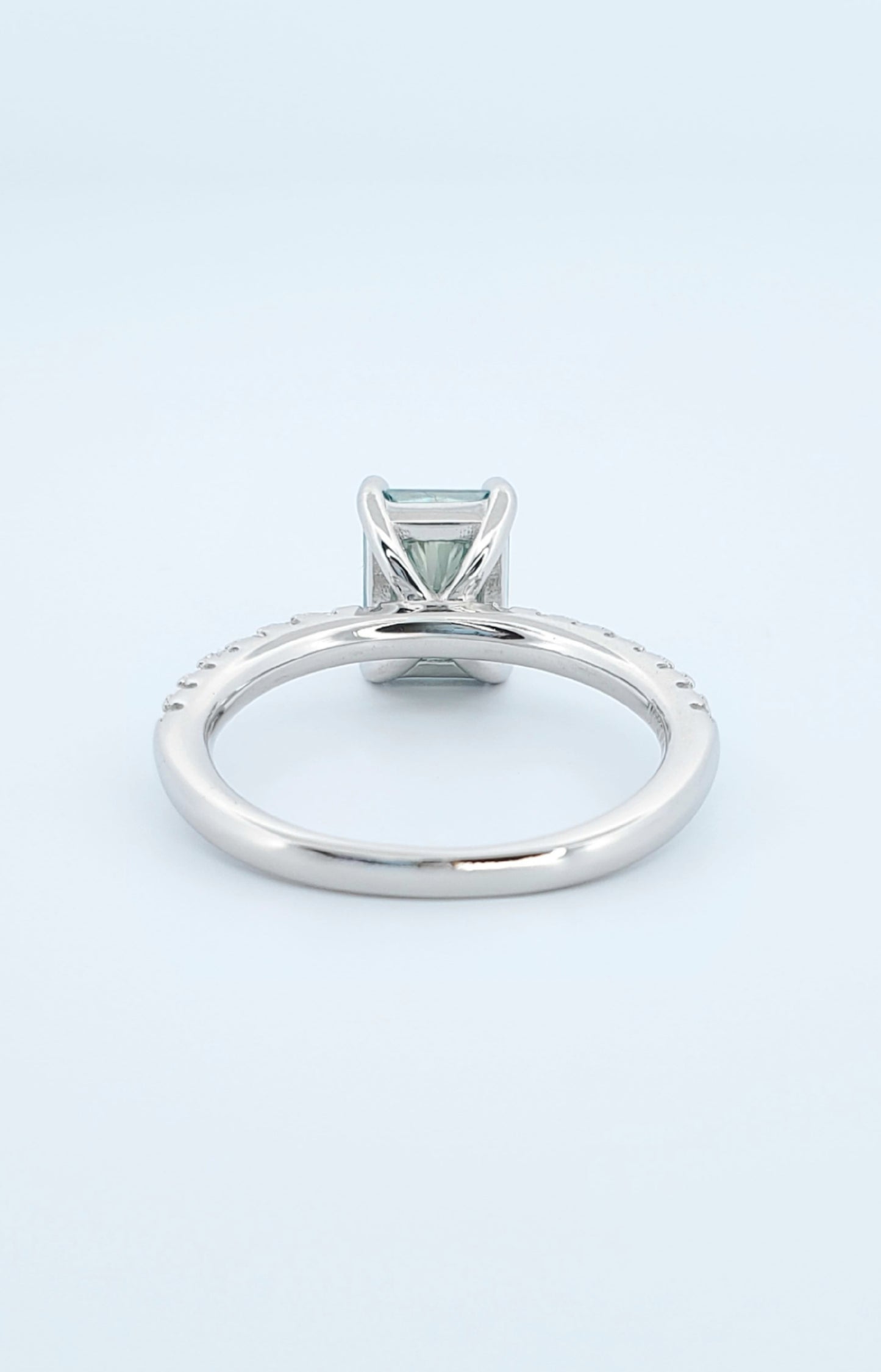 2ct Blue-green Radiant Cut Moissanite Ring 750 Platinum