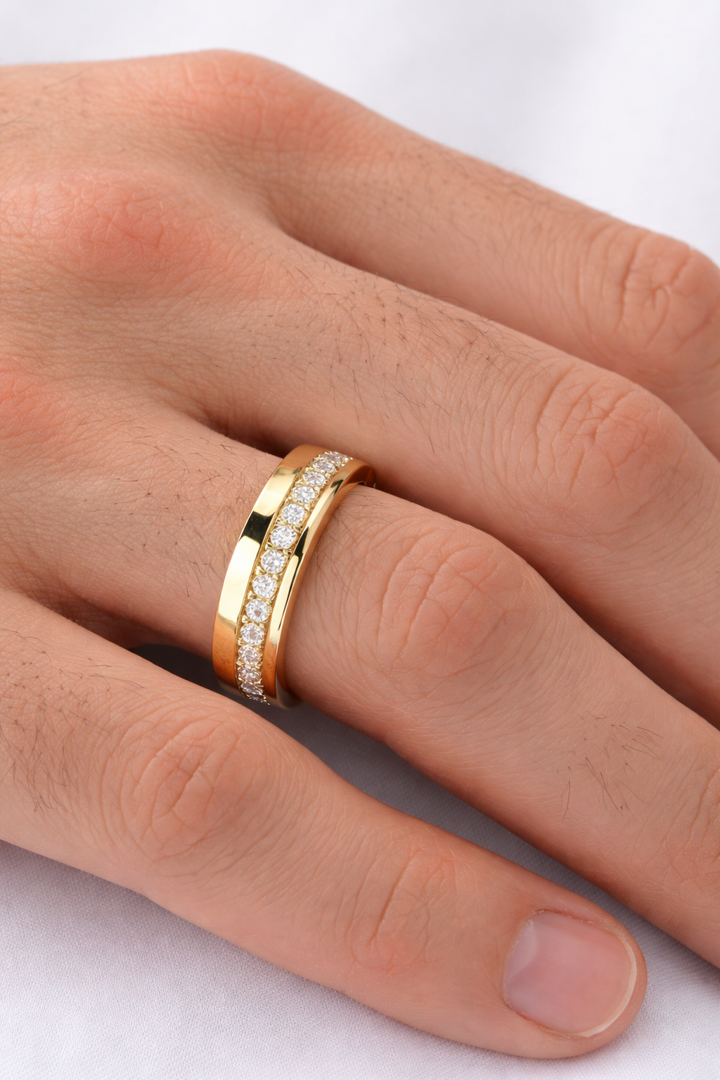 Moissanite Wedding Band Ring For Men/ Women 925 Sterling Silver-18k Gold Plated