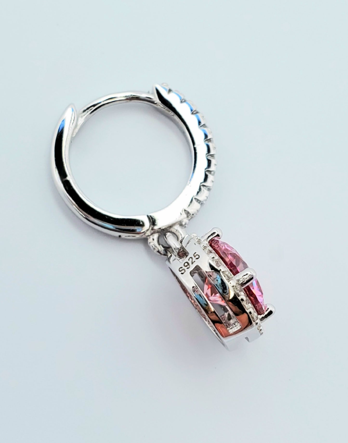 2ct (1ct each) Round Cut Pink Moissinite Drop Earrings 925 Sterling Silver