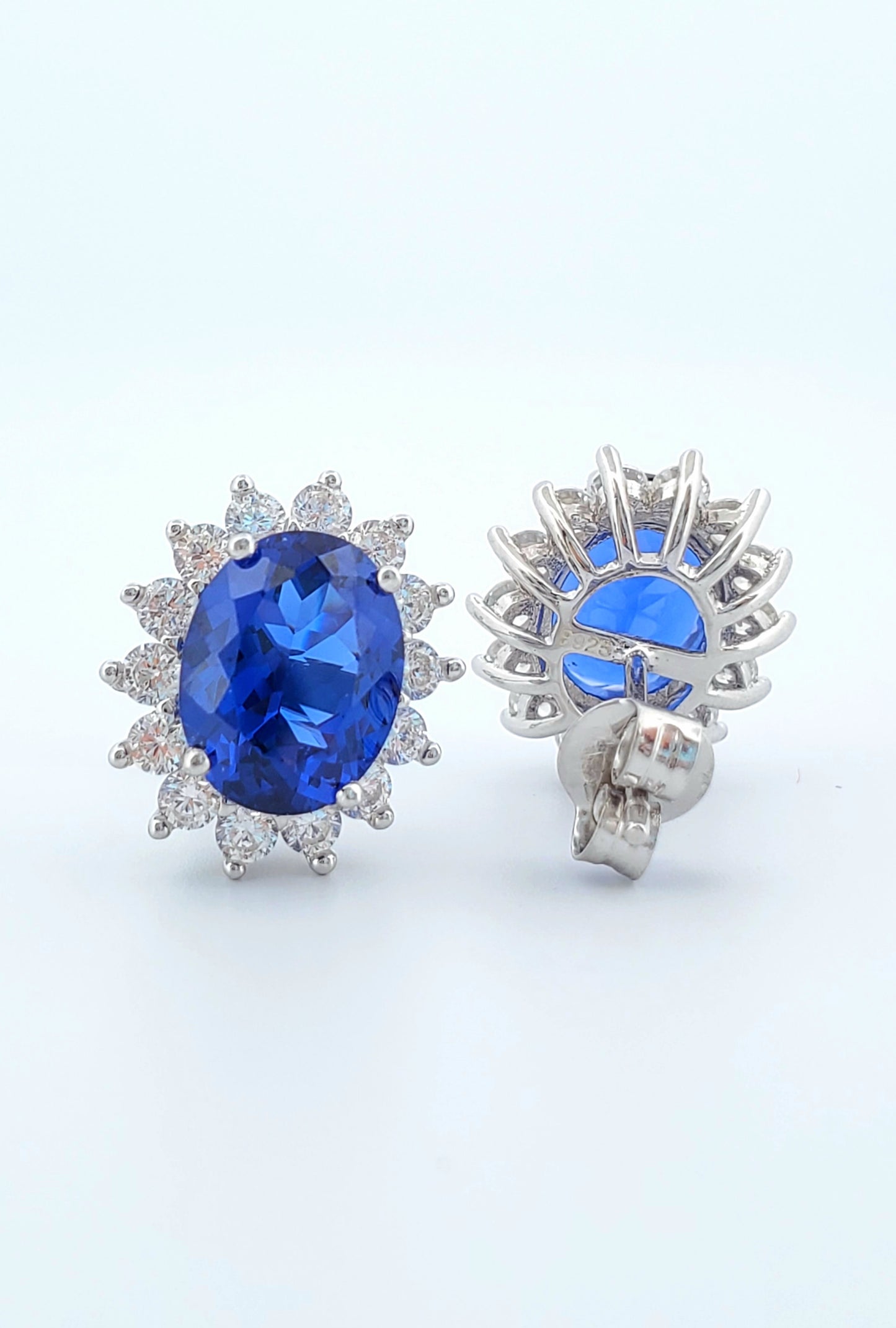 Blue & White Lab-Created Sapphire Earrings 926 Sterling Silver