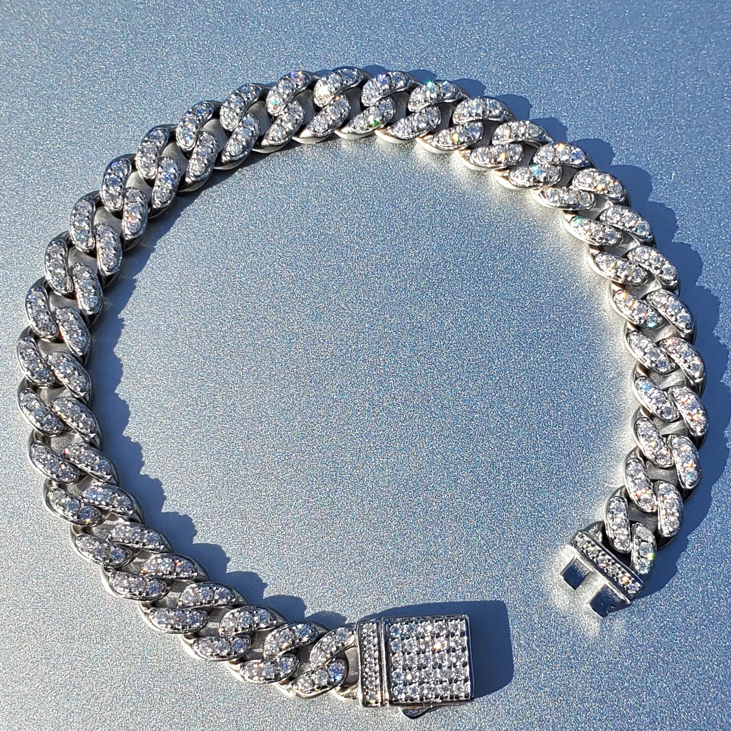 8mm Moissanite Cuban Chain Bracelet 925 Sterling Silver 18K Gold Plated