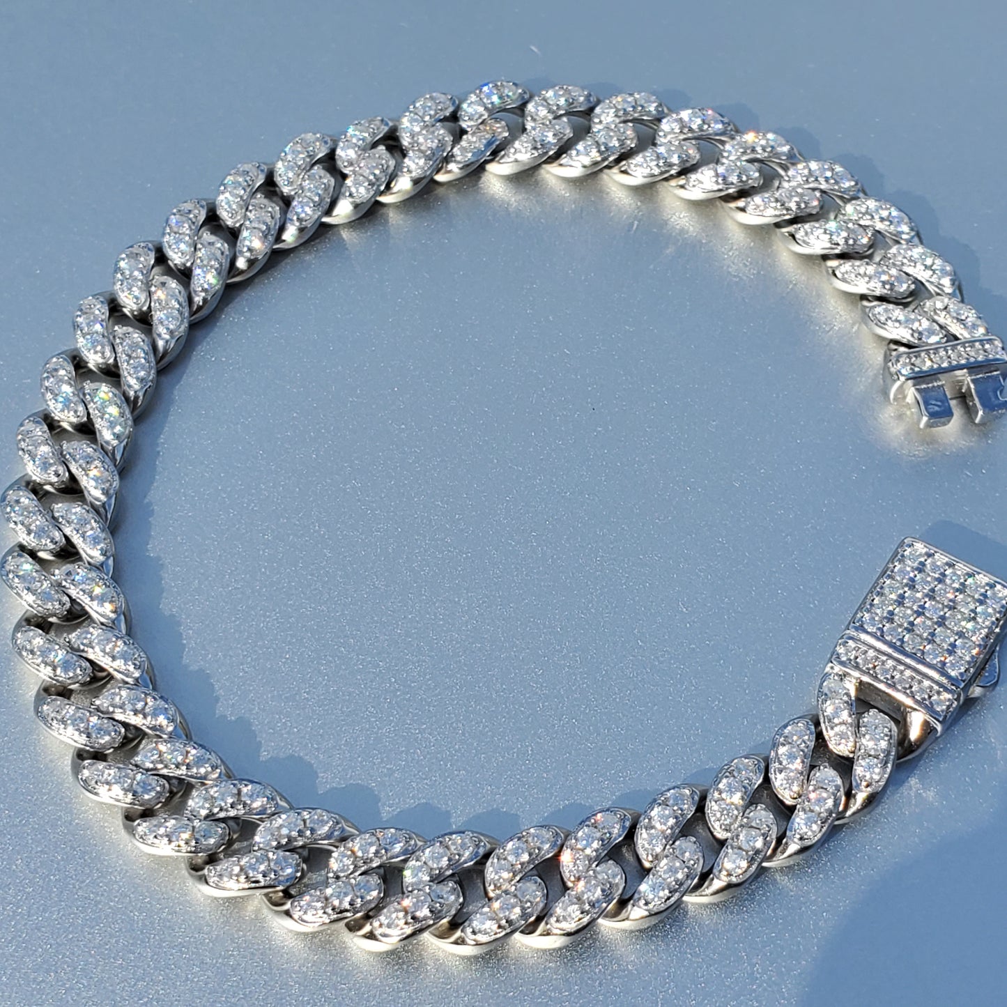 8mm Moissanite Cuban Chain Bracelet 925 Sterling Silver 18K Gold Plated