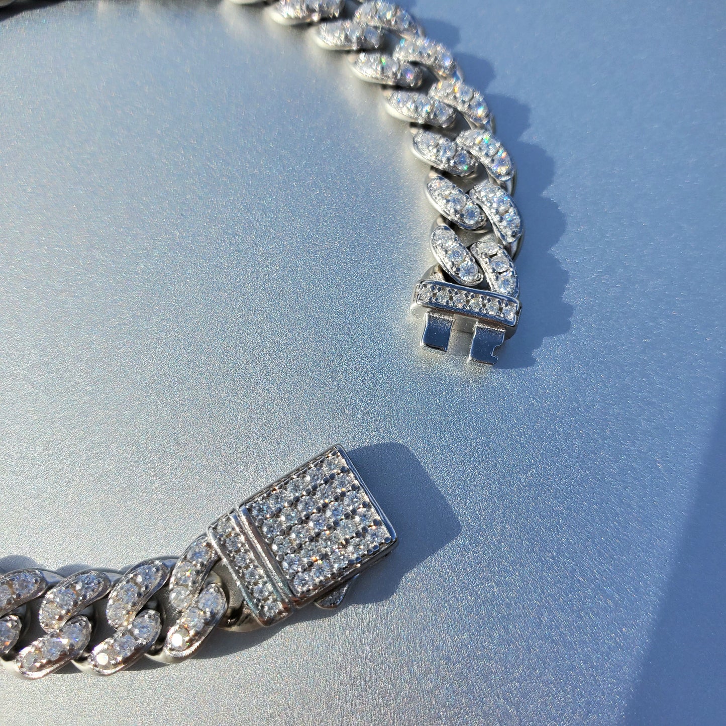8mm Moissanite Cuban Chain Bracelet 925 Sterling Silver 18K Gold Plated