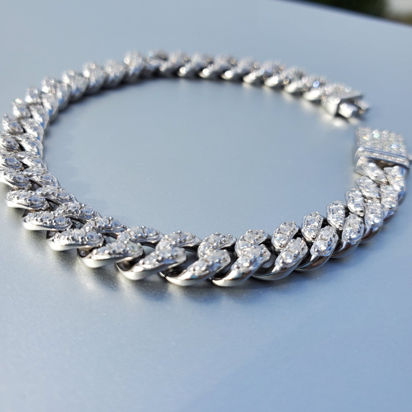 8mm Moissanite Cuban Chain Bracelet 925 Sterling Silver 18K Gold Plated