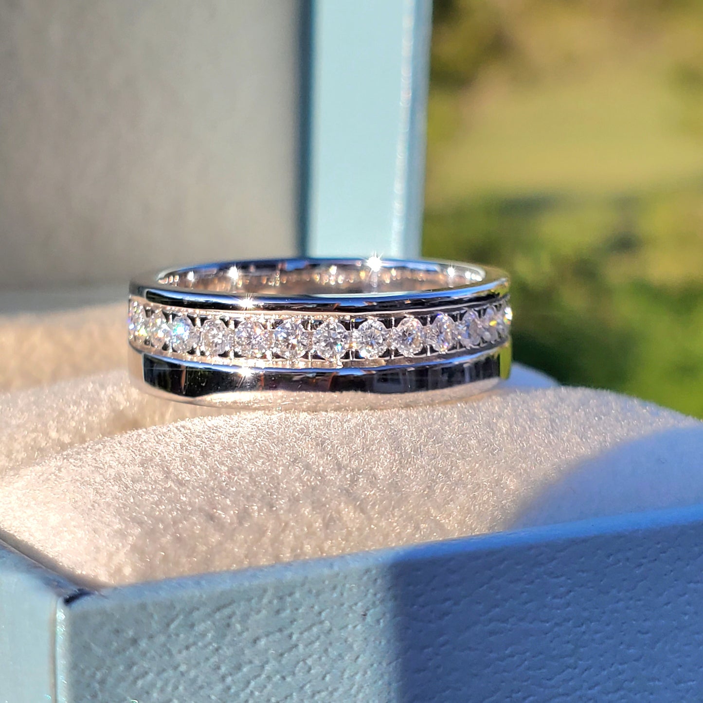 Moissanite Wedding Band Ring For Men/ Women 925 Sterling Silver - 18k Gold Plated