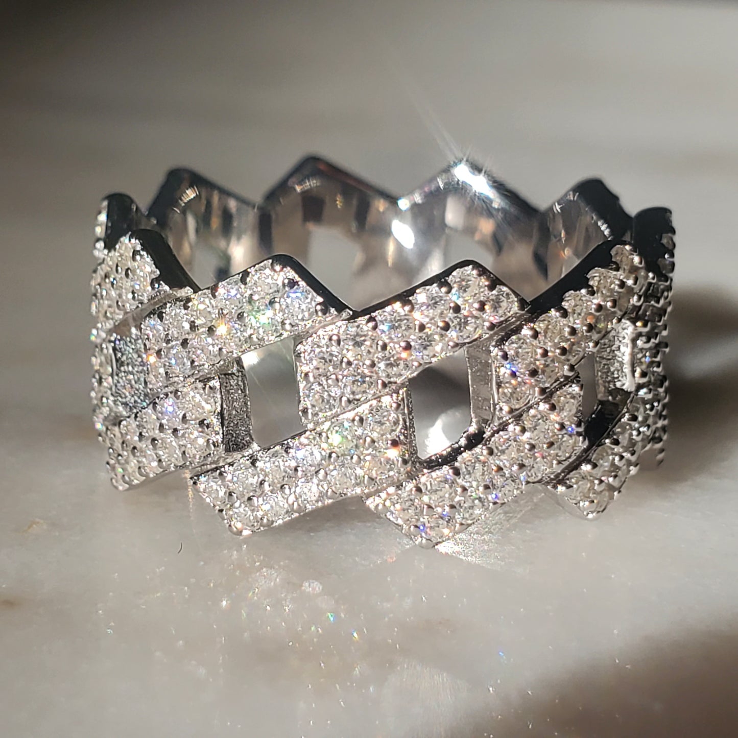 Moissanite Cuban Link Ring 925 Sterling Silver For Men/ Women
