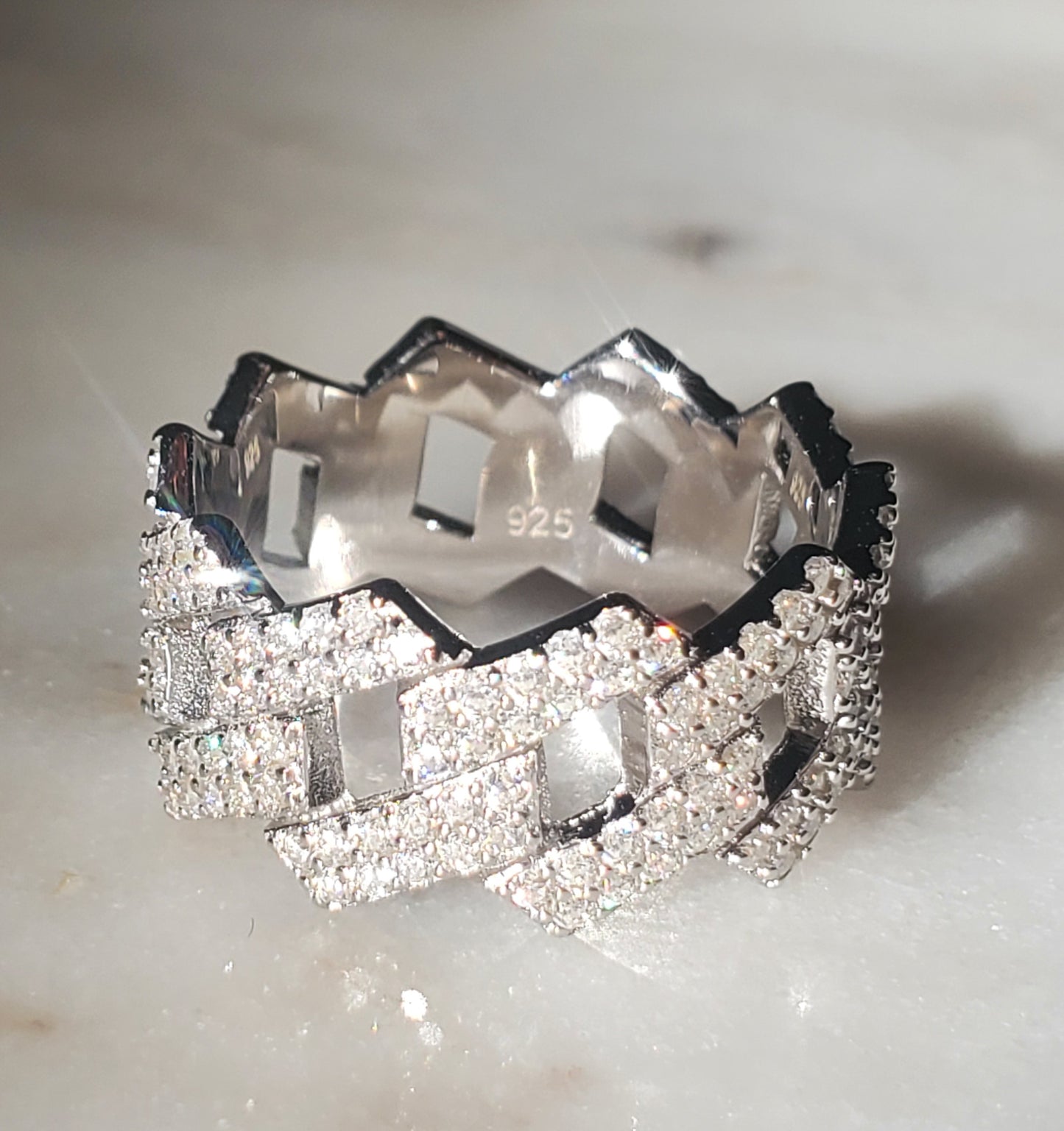 Moissanite Cuban Link Ring 925 Sterling Silver For Men/ Women