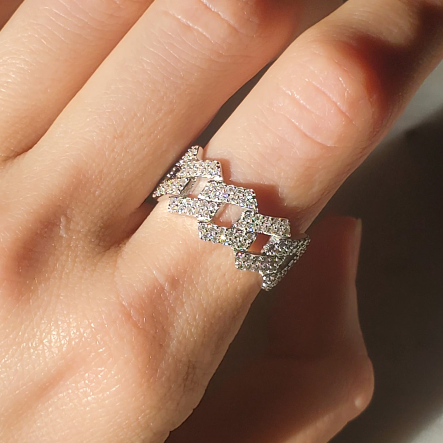 Moissanite Cuban Link Ring 925 Sterling Silver For Men/ Women
