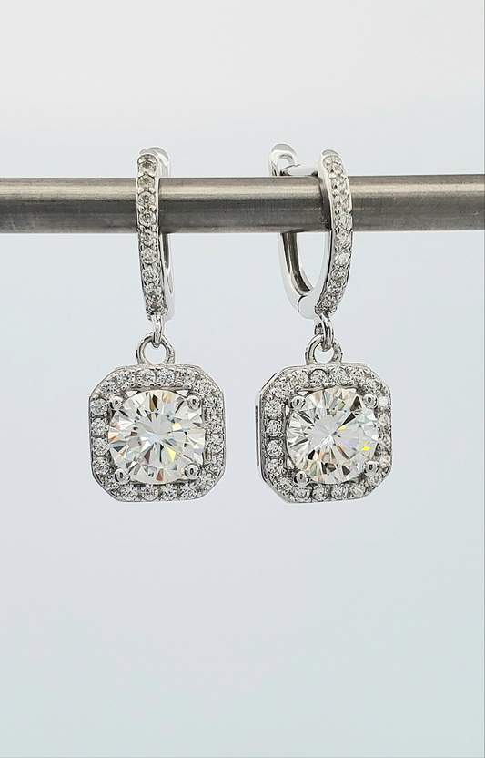 Round Cut Moissanite Drop Earrings 925 Sterling Silver