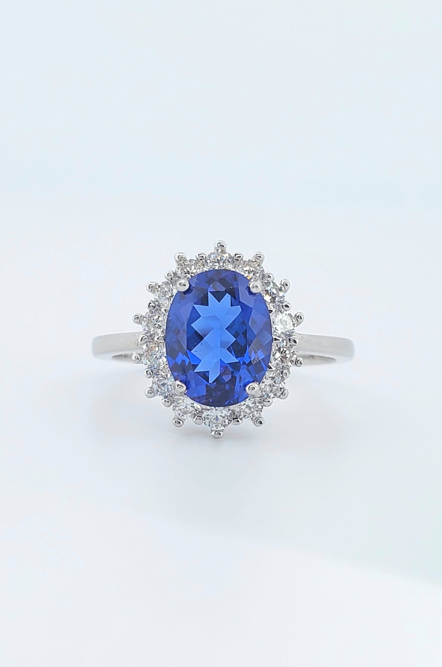 Blue & White Lab-Created Sapphire Ring 925 Sterling Silver
