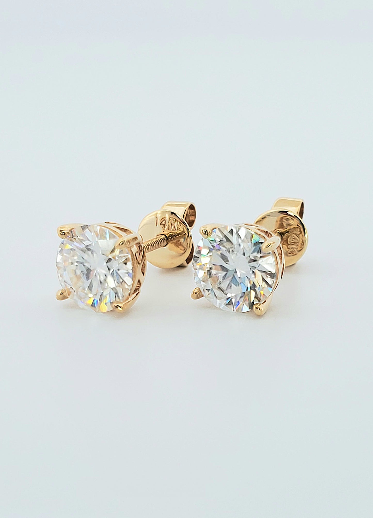 1.6ct Moissanite Stud Earrings With Screw Back | Solid 14k Gold