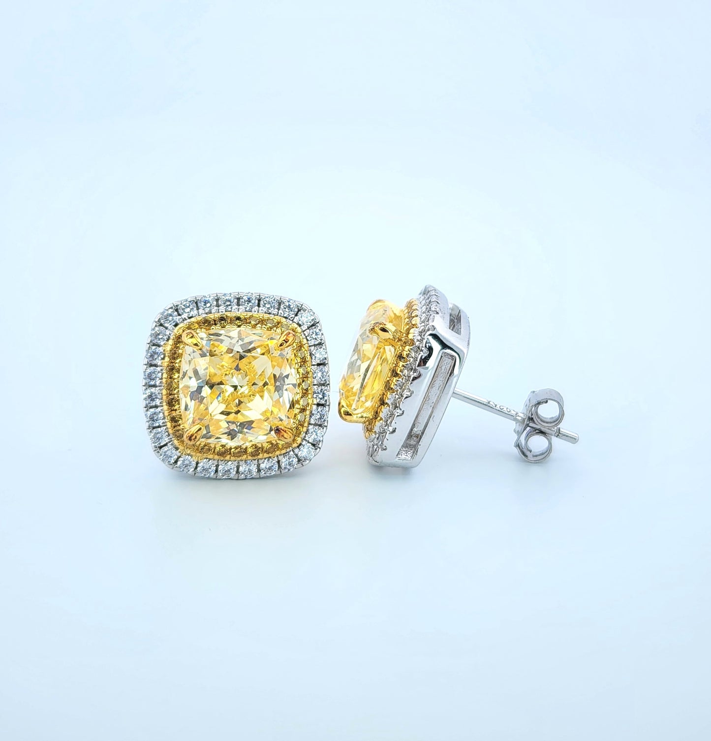 Lab-Created Yellow Cushion-Cut  Stone Earrings