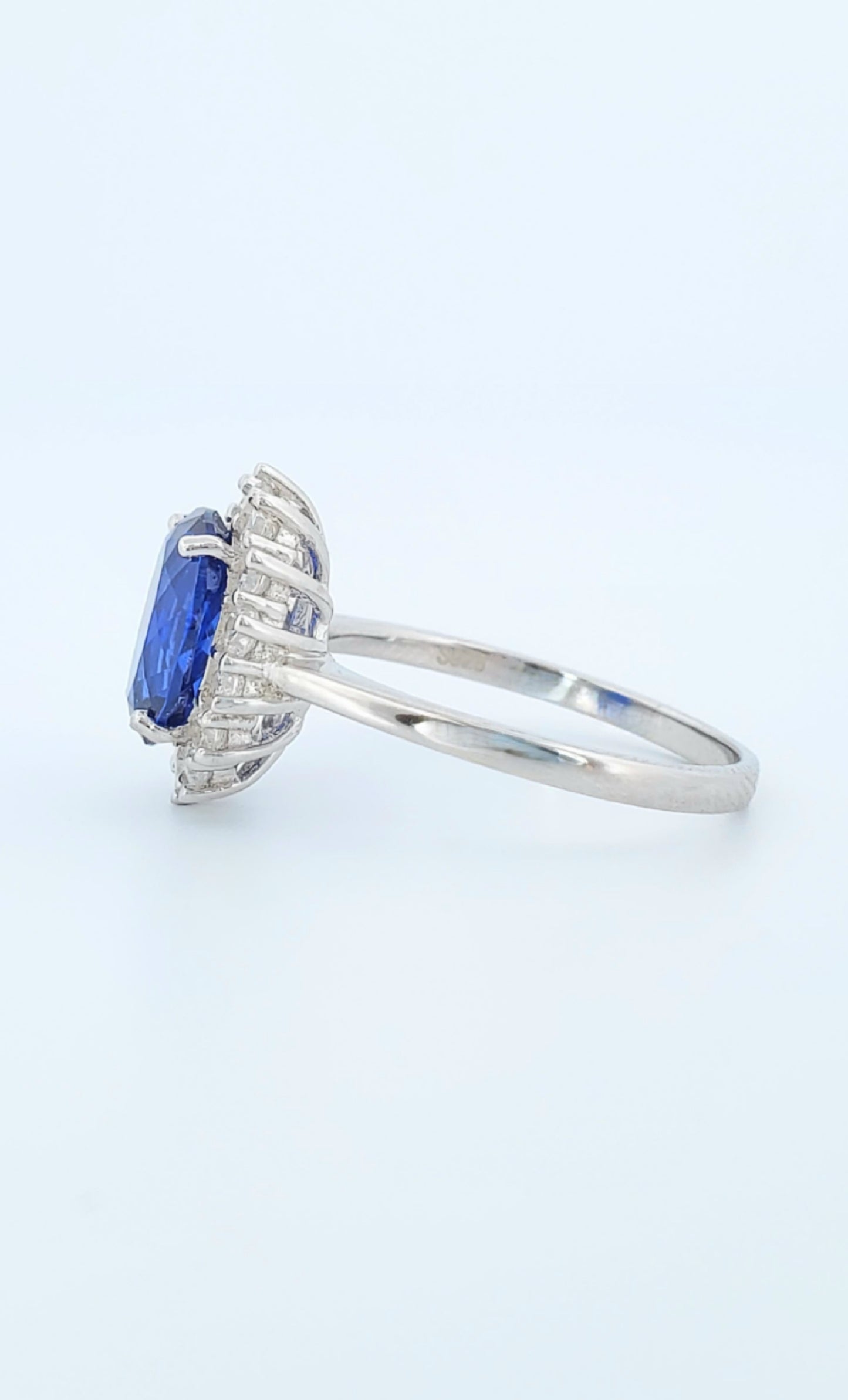 Blue & White Lab-Created Sapphire Ring 925 Sterling Silver