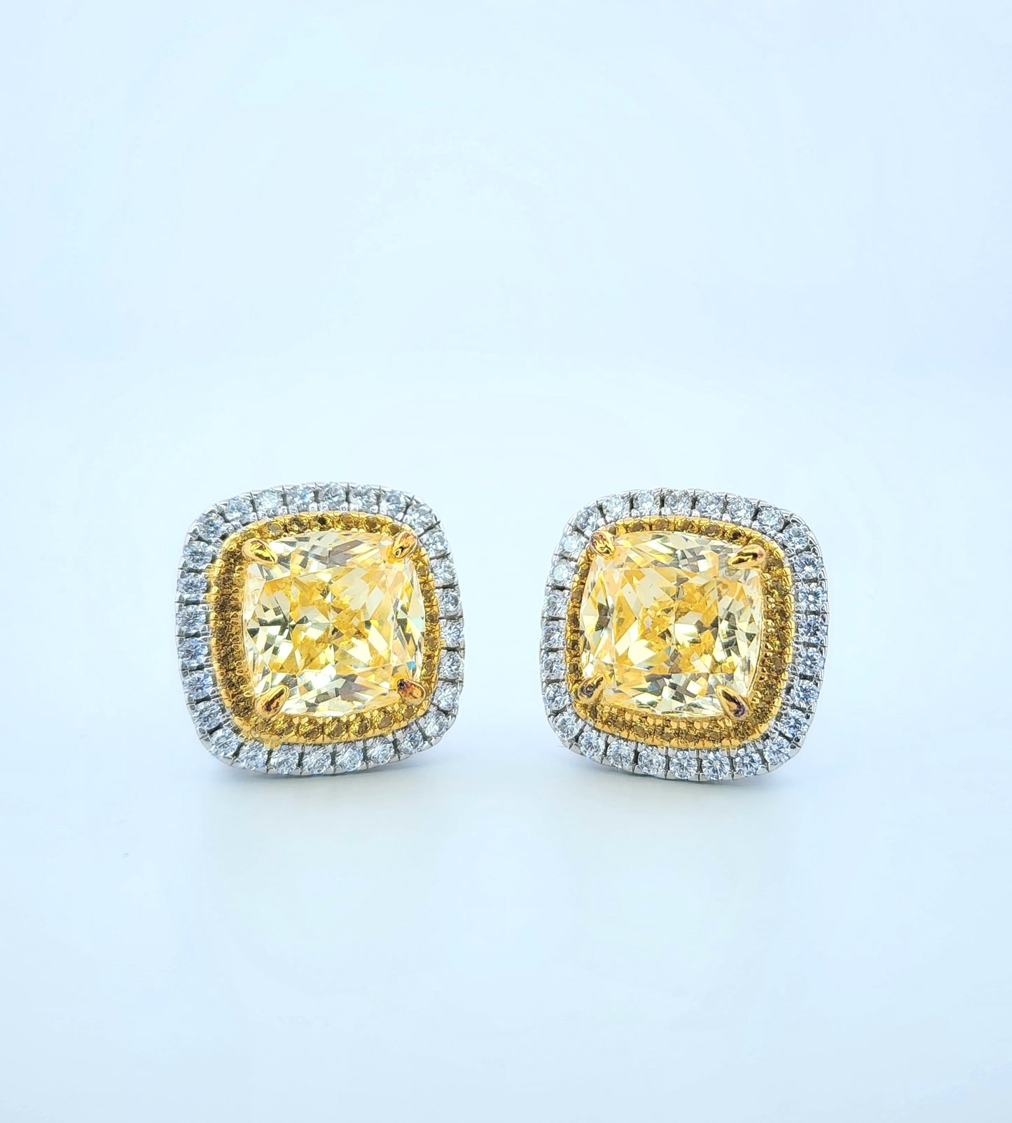 Lab-Created Yellow Cushion-Cut  Stone Earrings