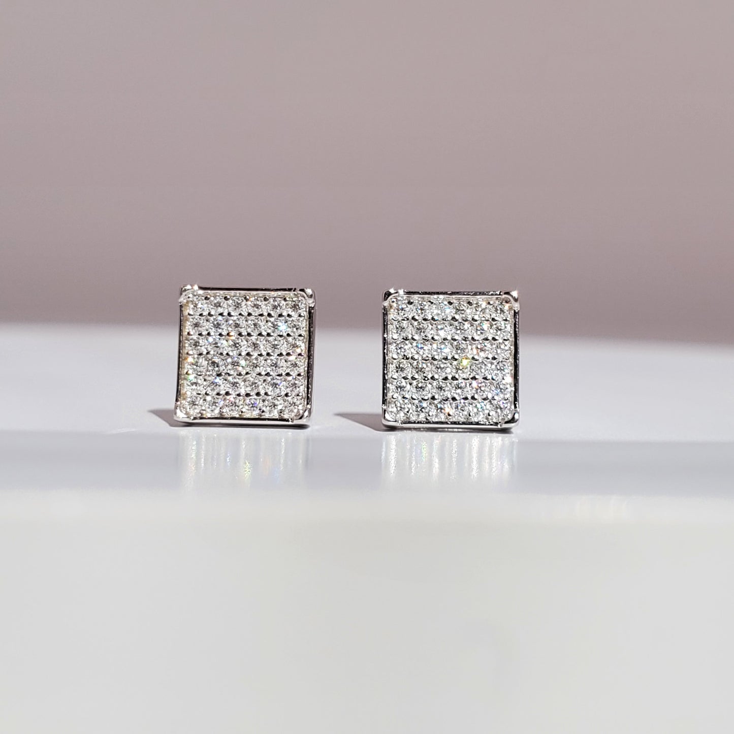 Square Shape Moissanite Cluster Earrings 925 Sterling Silver