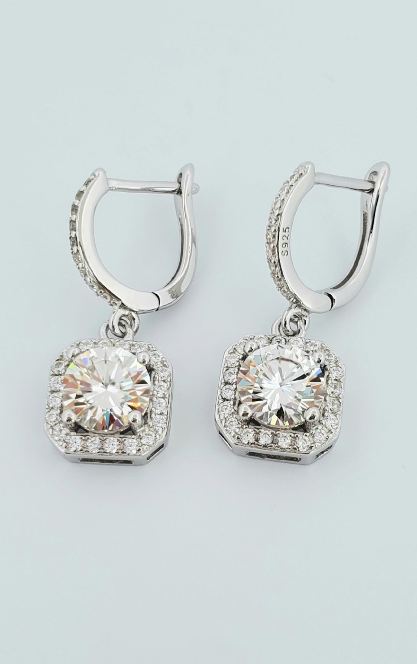 Round Cut Moissanite Drop Earrings 925 Sterling Silver