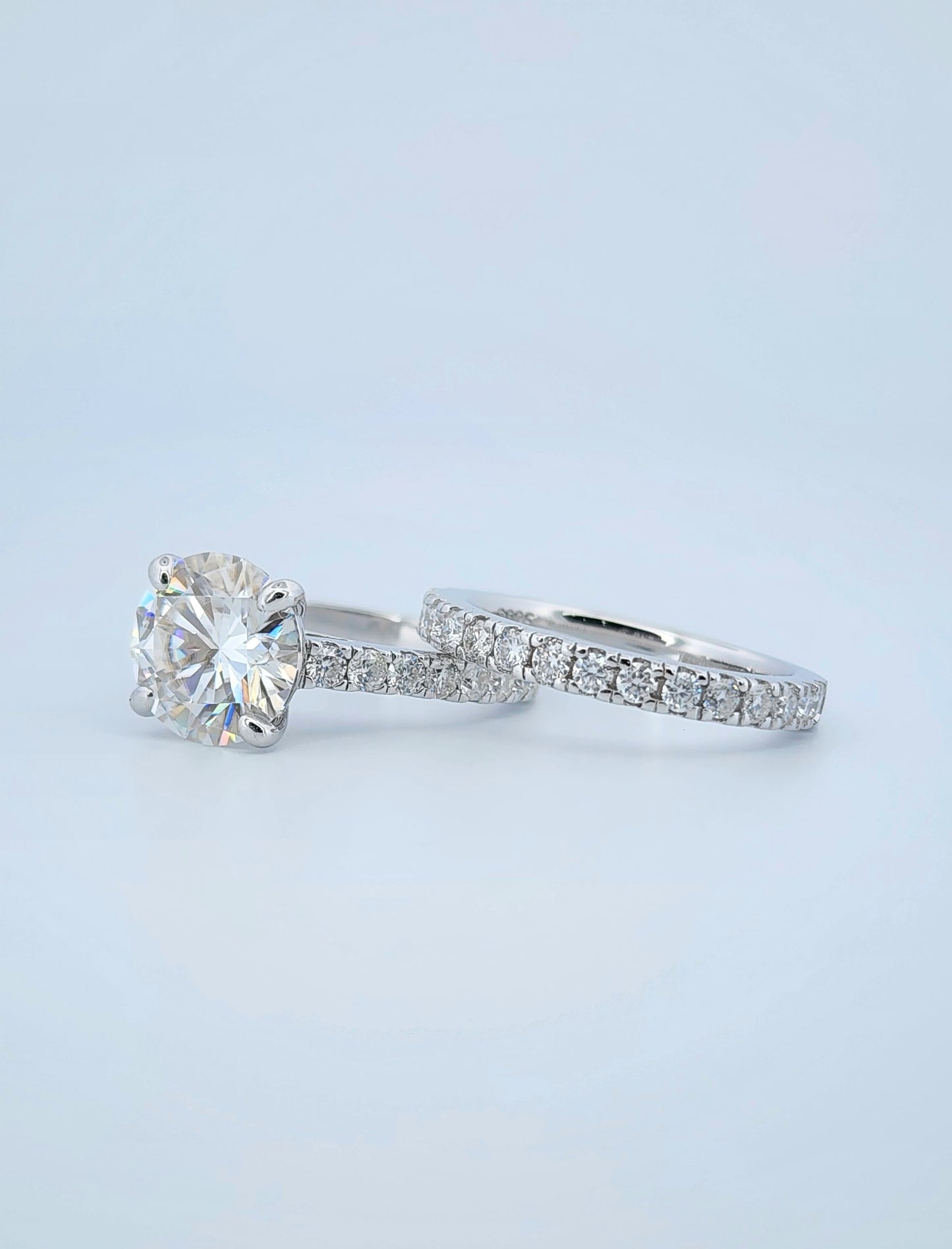 3ct Round Cut Moissanite Engagement Ring with 2mm Band 925 Sterling Silver