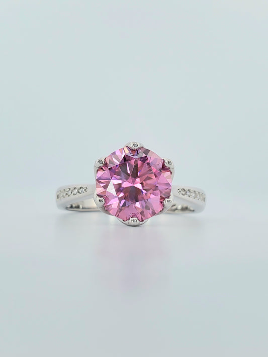 3ct Round Cut Pink Moissanite Ring 925 Sterling Silver