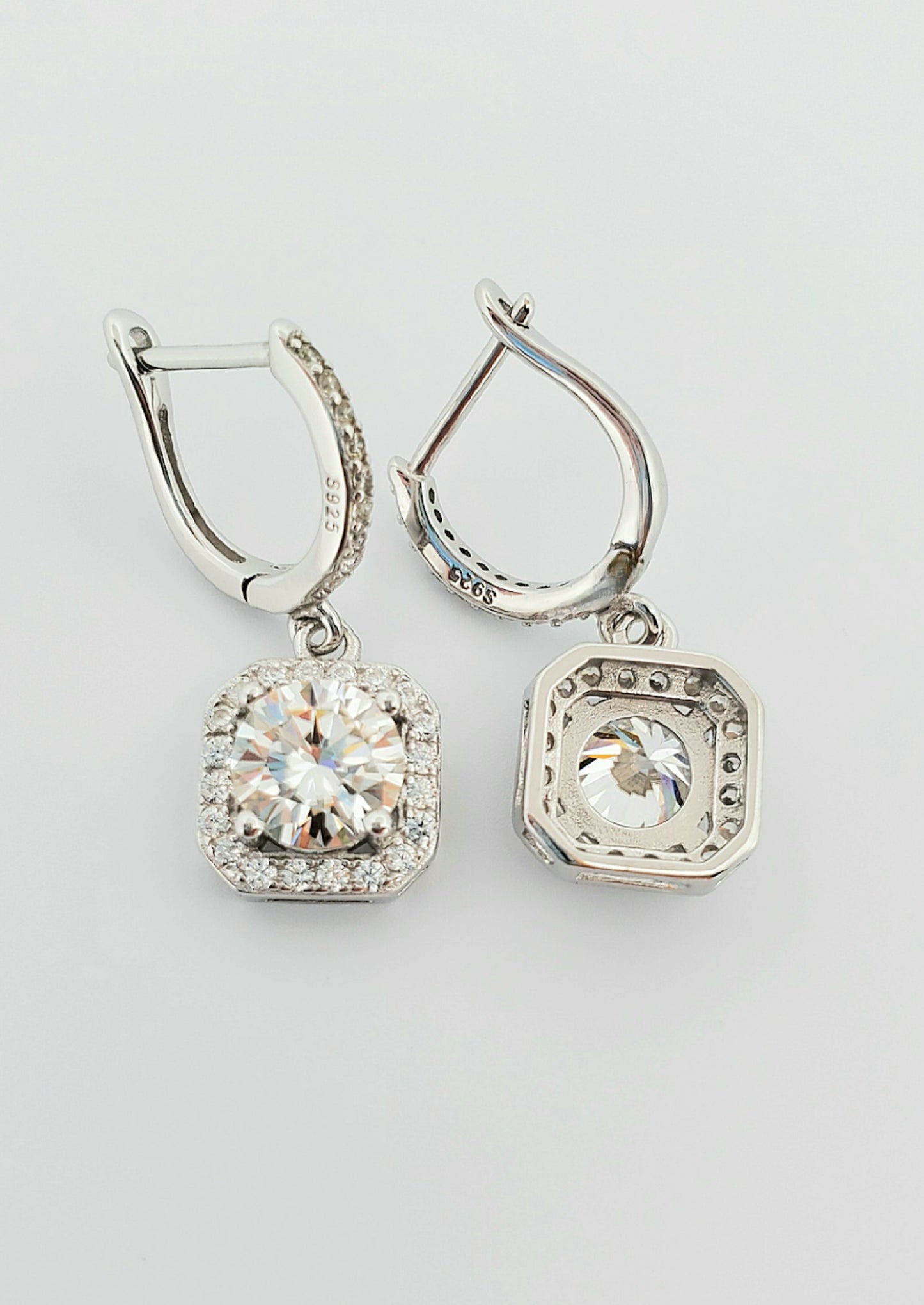 Round Cut Moissanite Drop Earrings 925 Sterling Silver
