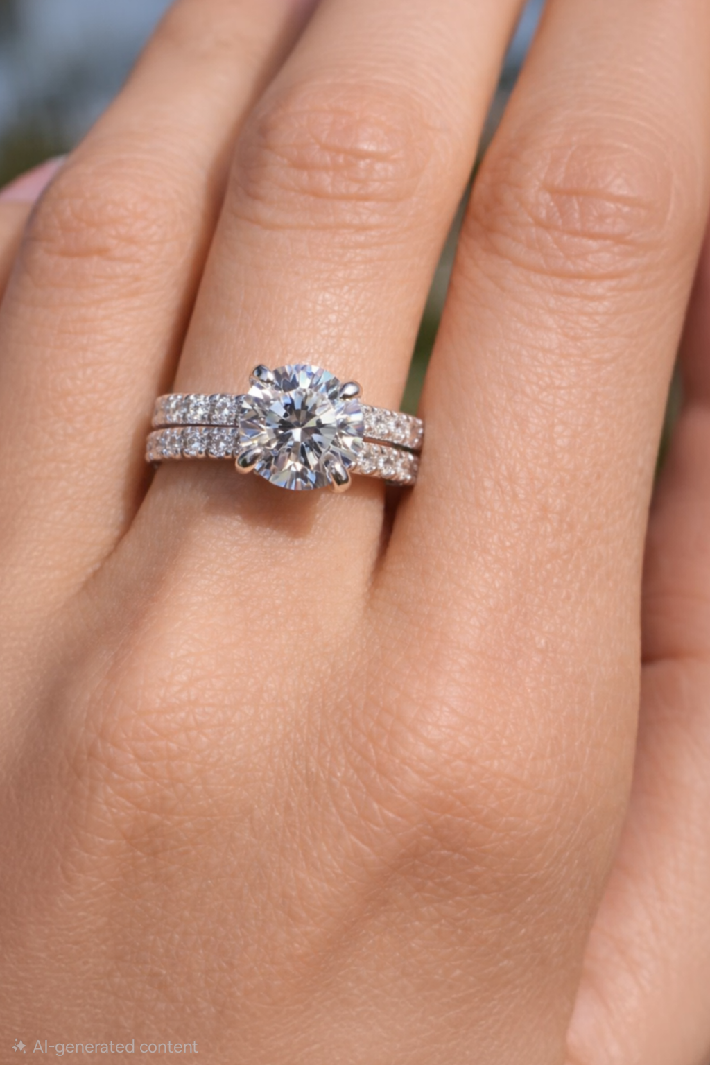 3ct Round Cut Moissanite Engagement Ring with 2mm Band 925 Sterling Silver