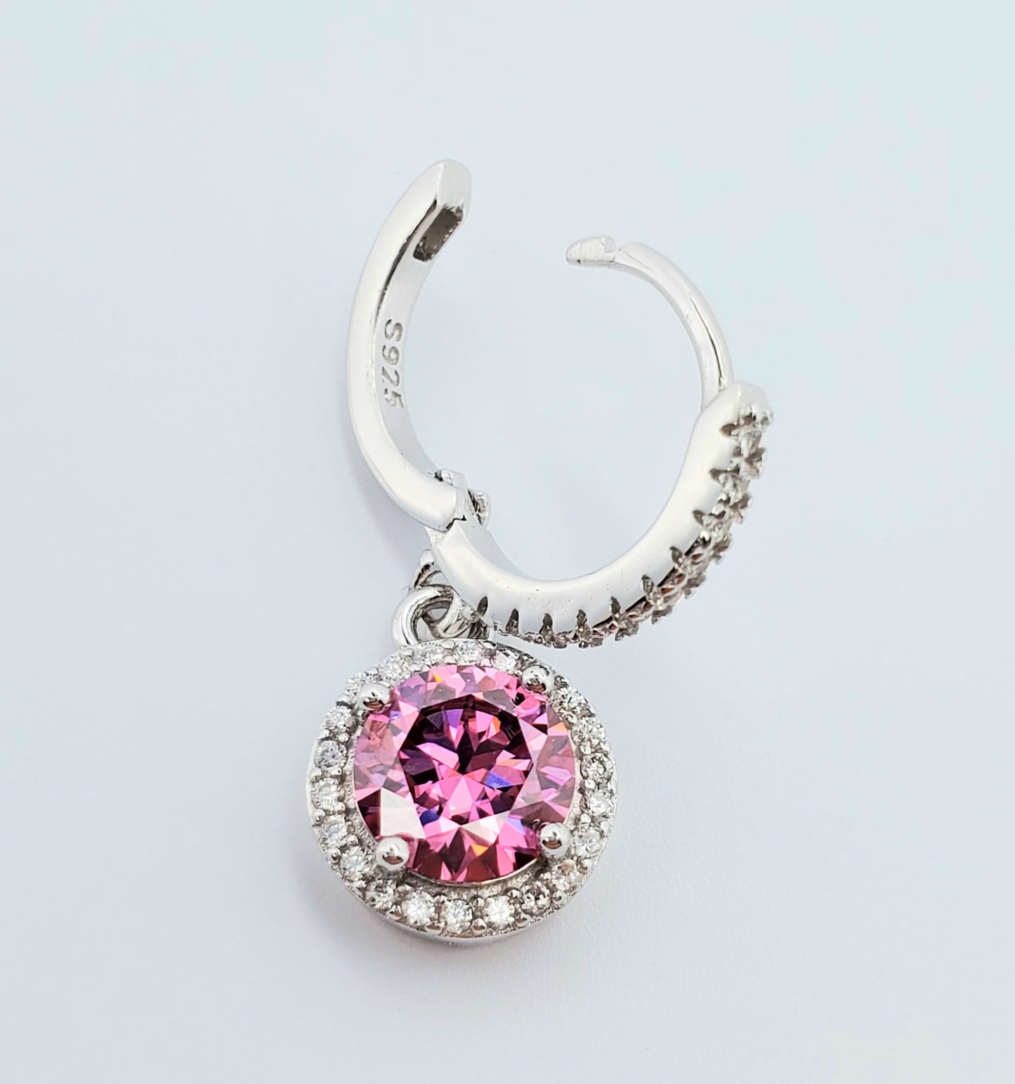 2ct (1ct each) Round Cut Pink Moissinite Drop Earrings 925 Sterling Silver