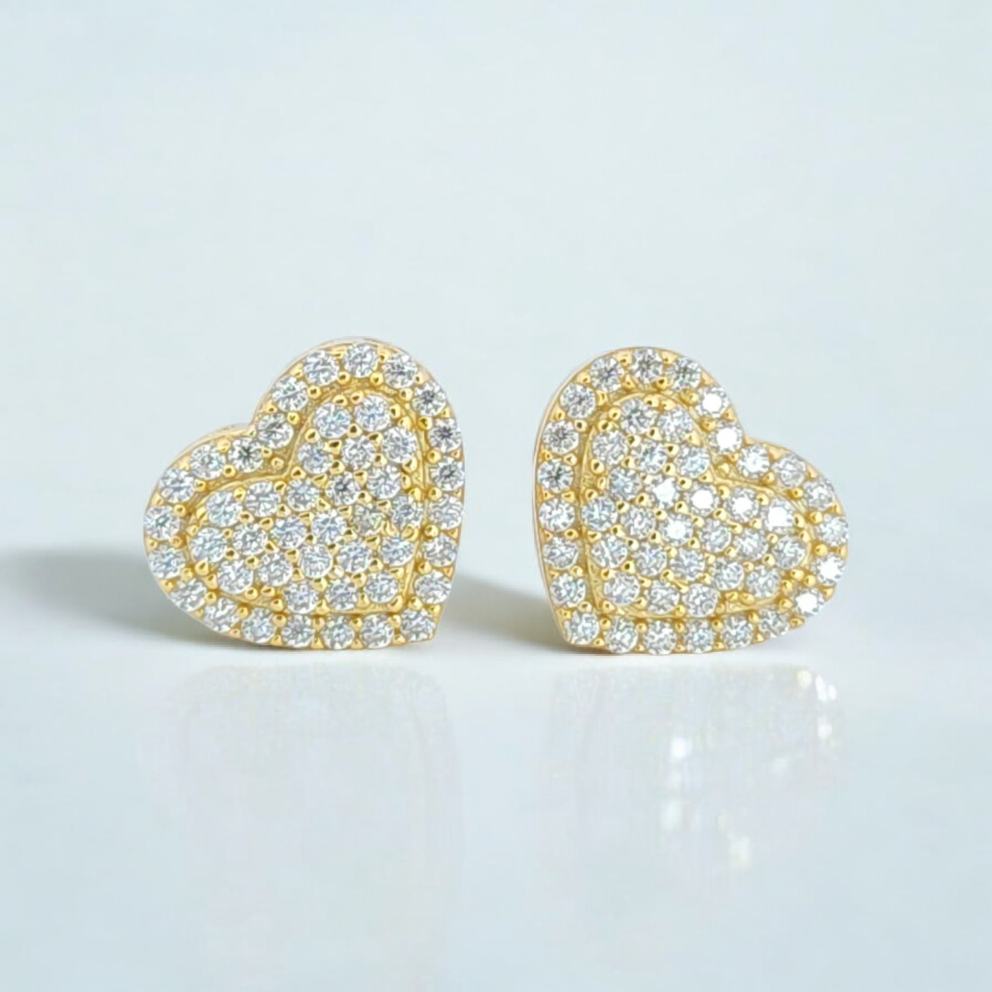 Heart Shaped Moissanite Cluster Stud Earrings In 14K Yellow Gold Over 925 Sterling Silver