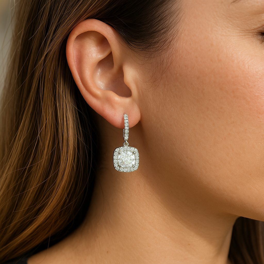 Round Cut Moissanite Drop Earrings 925 Sterling Silver
