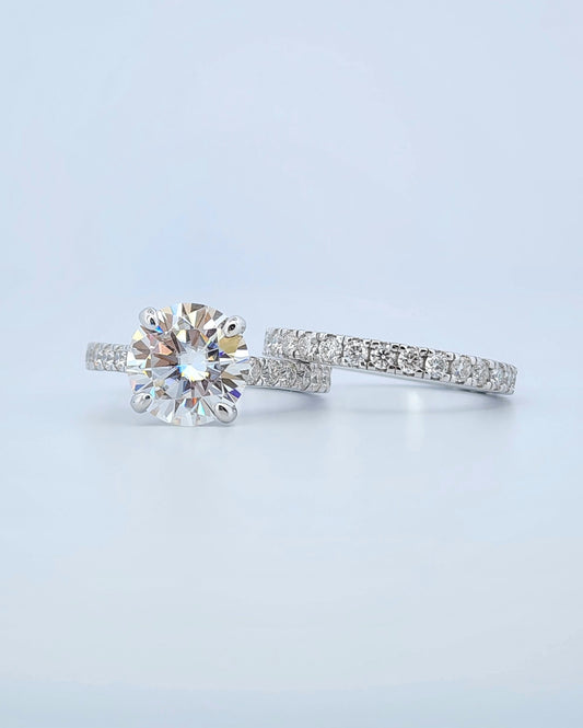 3ct Round Cut Moissanite Engagement Ring with 2mm Band 925 Sterling Silver