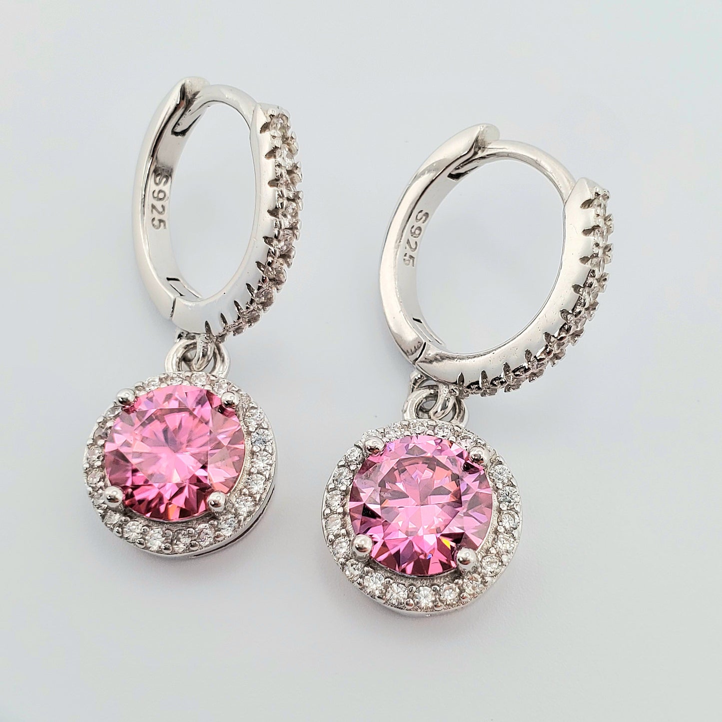 2ct (1ct each) Round Cut Pink Moissinite Drop Earrings 925 Sterling Silver