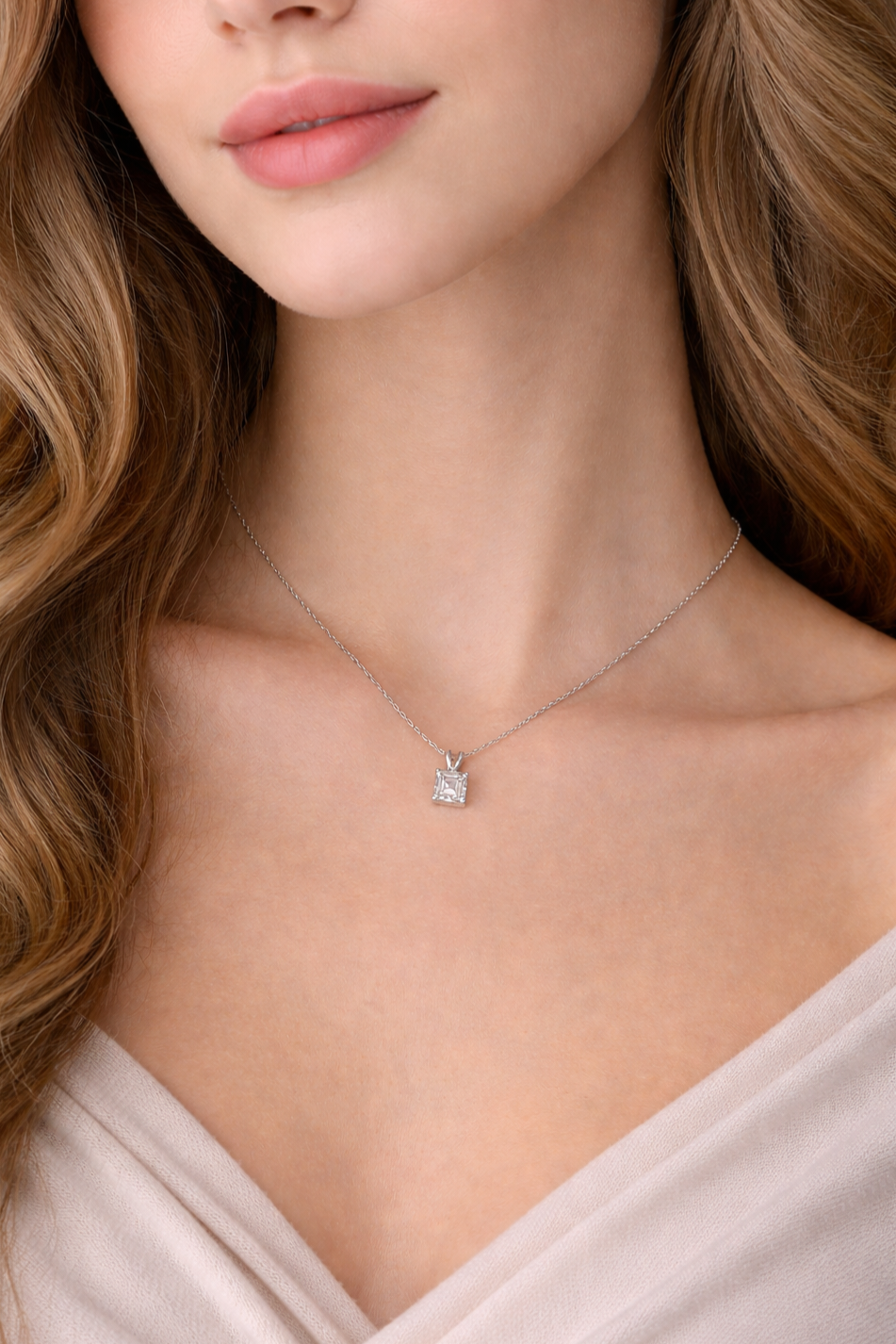 2Ct Princess Cut Moissanite Solitaire Pendant In 925 Sterling Silver-18k Gold plated