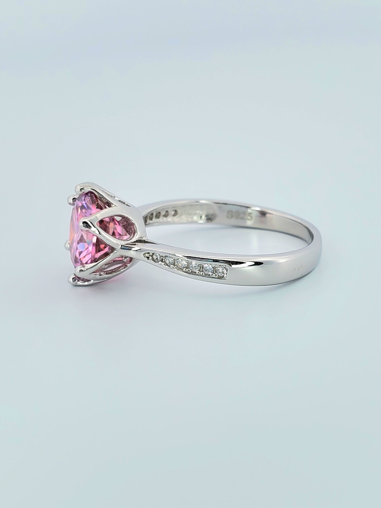 3ct Round Cut Pink Moissanite Ring 925 Sterling Silver