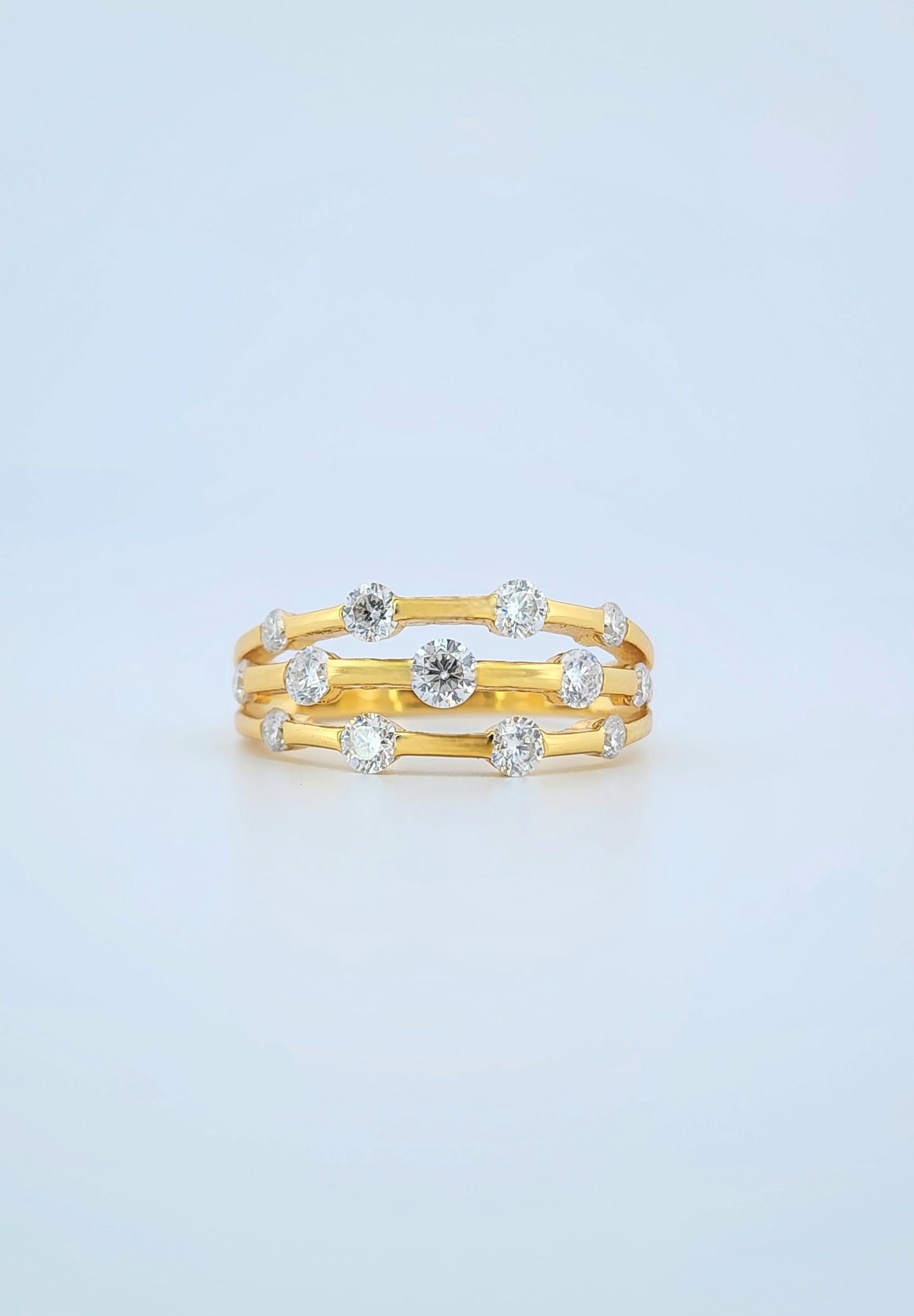 Moissanite Three Row Wedding Ring 925 Sterling Silver With 18k gold plating