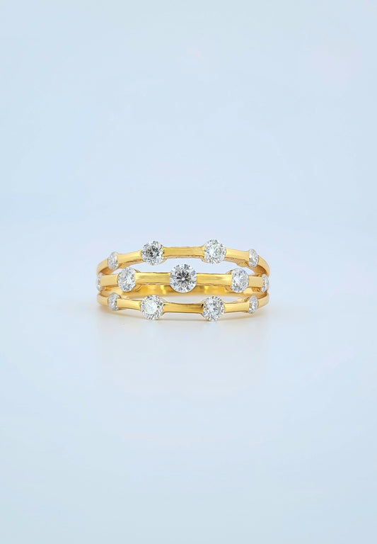 Moissanite Three Row Wedding Ring 925 Sterling Silver With 18k gold plating