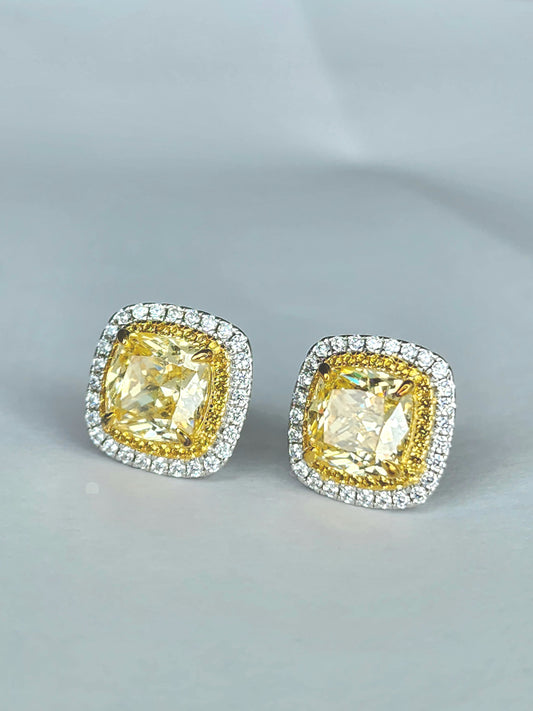 Lab-Created Yellow Cushion-Cut  Stone Earrings