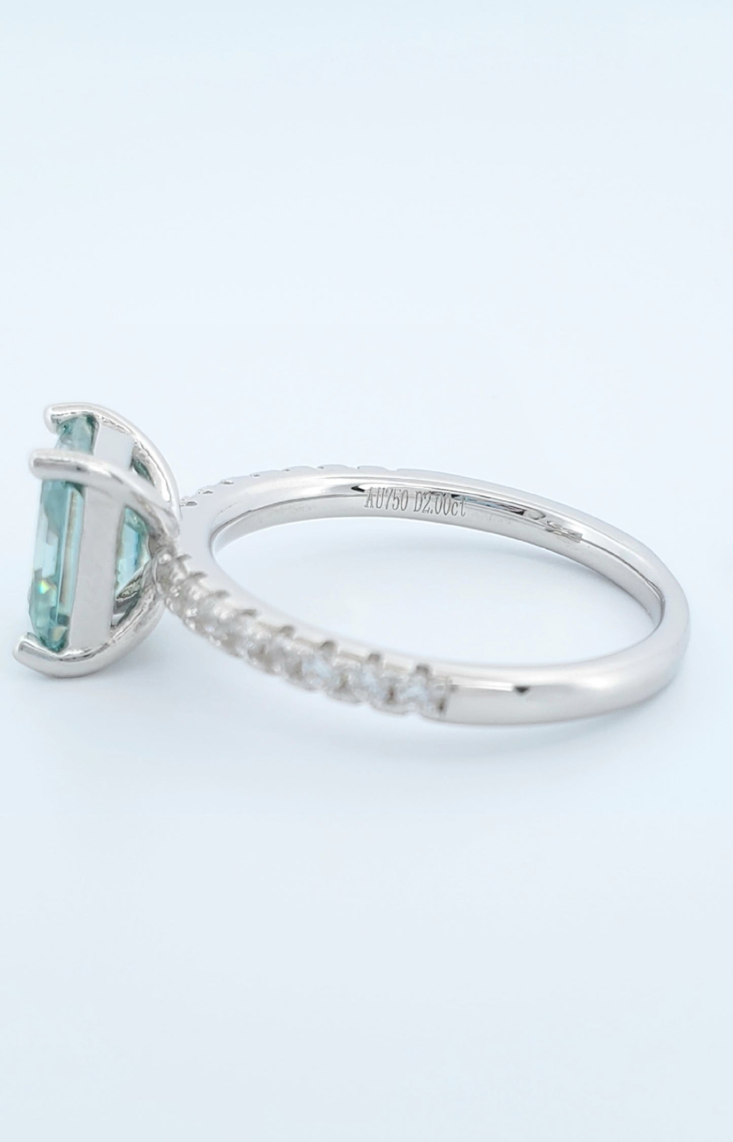 2ct Blue-green Radiant Cut Moissanite Ring 750 Platinum