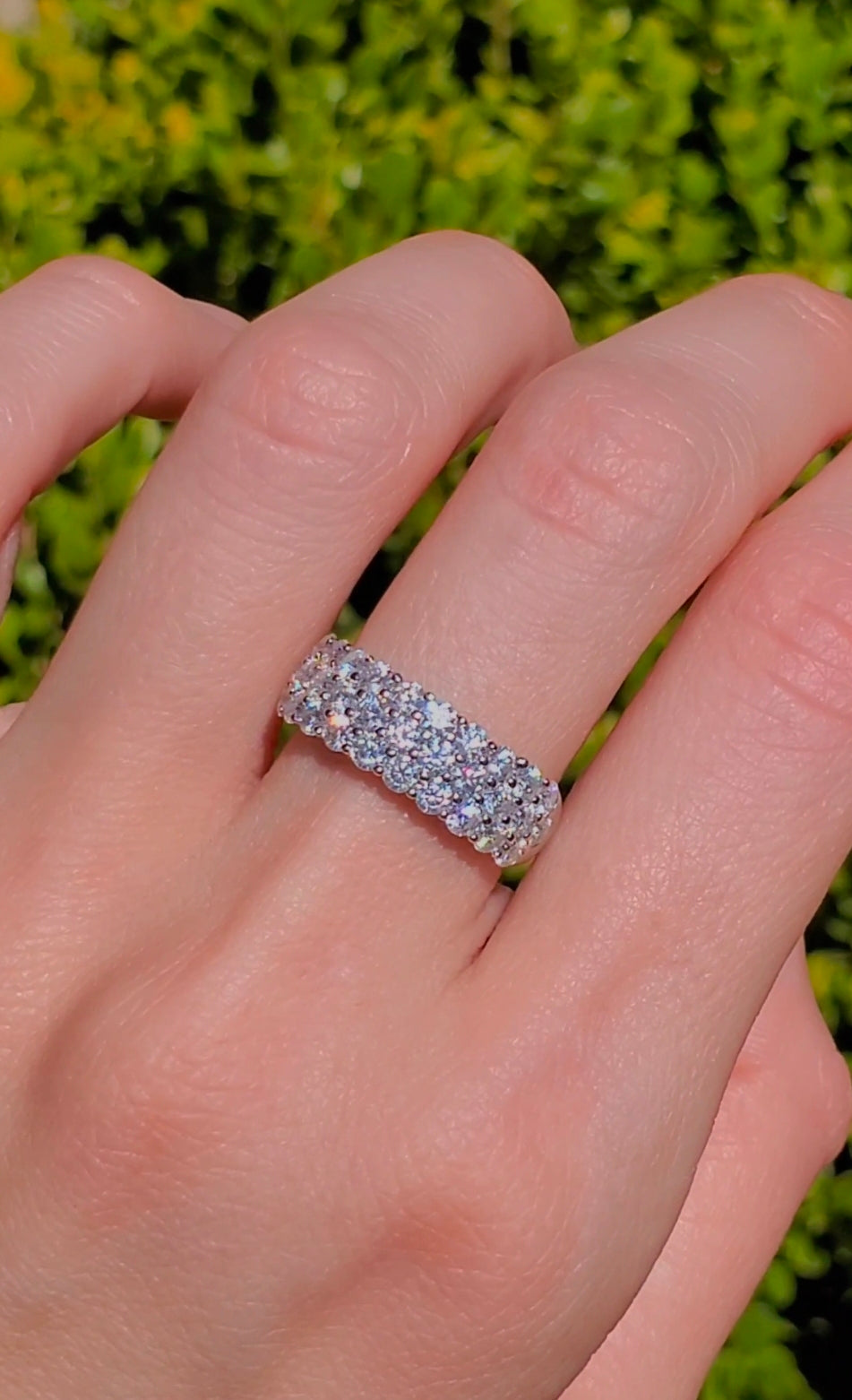 Three-Row Moissanite Band 925 Sterling Silver-18K Gold Plated