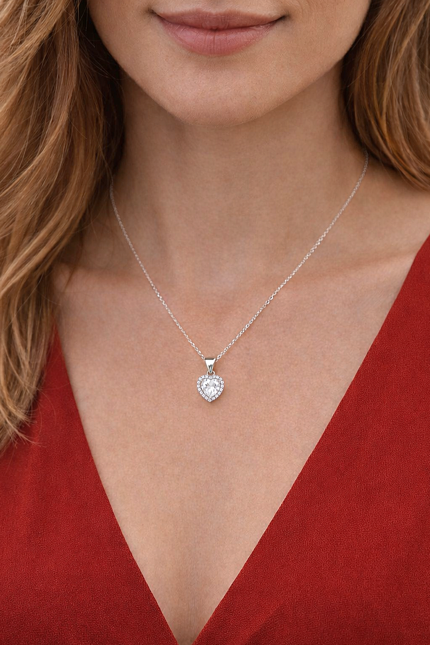 2ct Heart Cut Moissanite Pendant 925 Sterling Silver