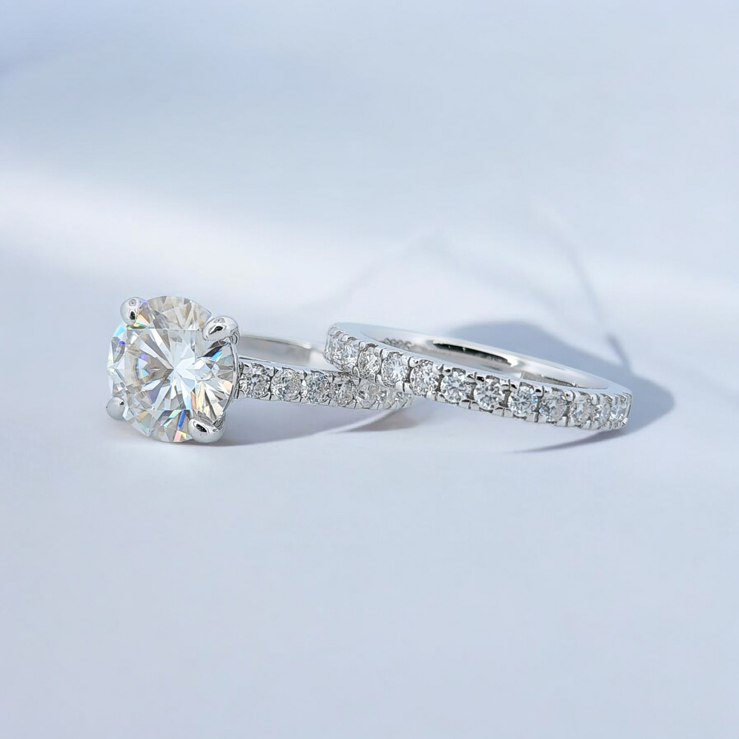 3ct Round Cut Moissanite Engagement Ring with 2mm Band 925 Sterling Silver